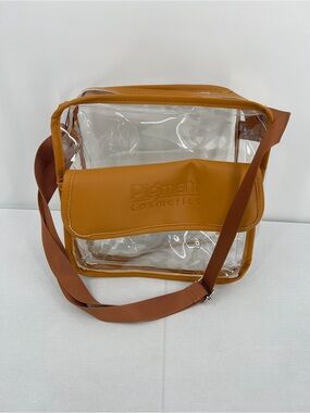 Clear pvc Crossbody Stadium Approved Travel concert game day Makeup Bag Brown